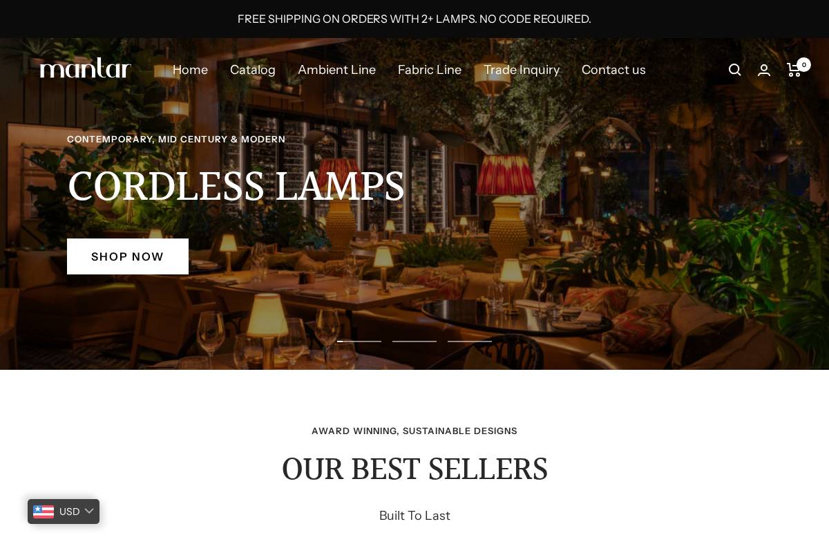 mantarlamps.com homepage screenshot