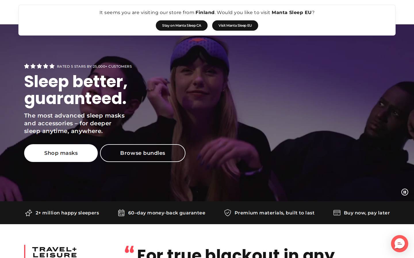 Manta Sleep homepage screenshot