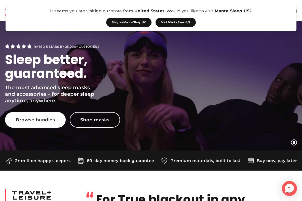 Manta Sleep homepage screenshot