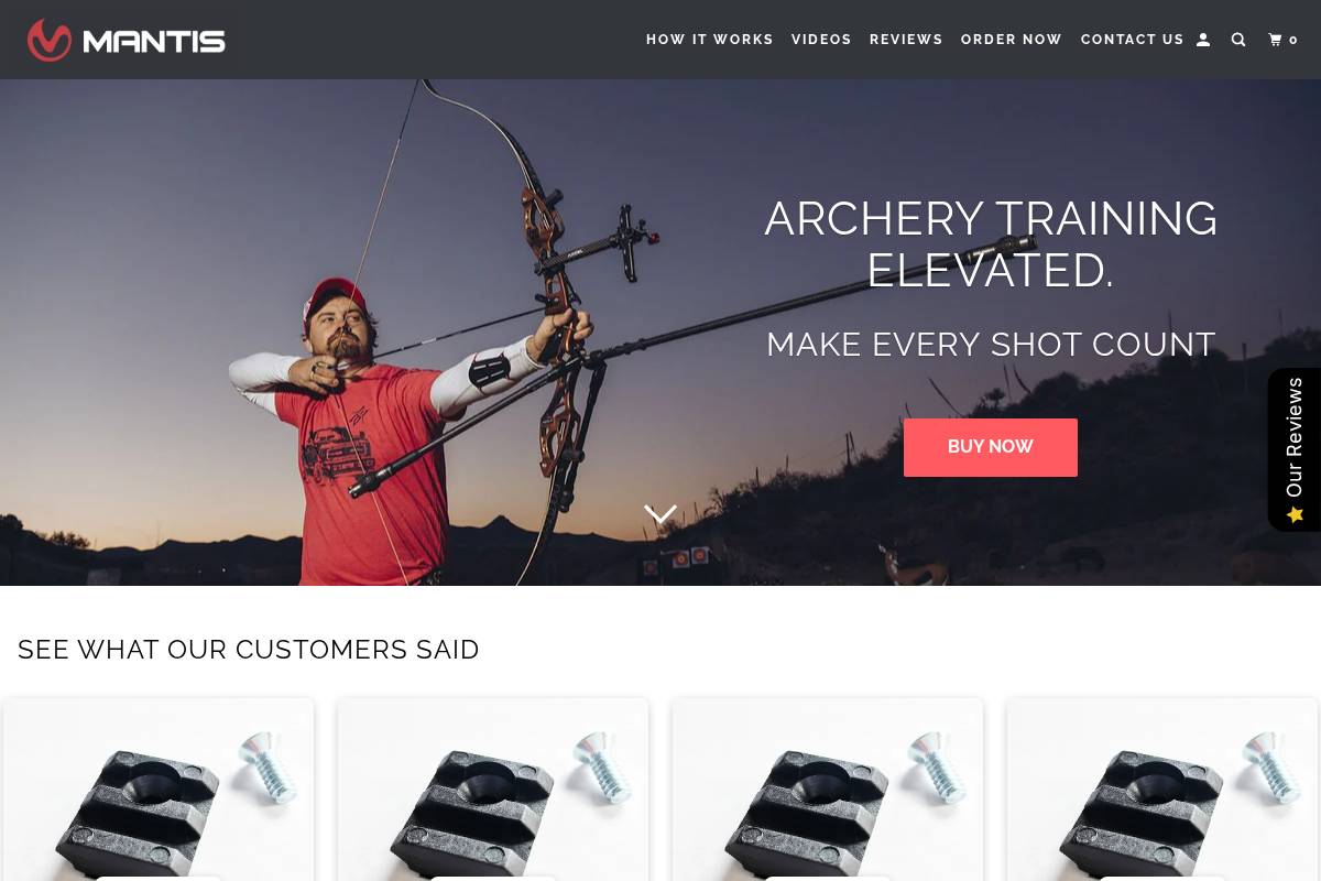 mantisarchery.com homepage screenshot