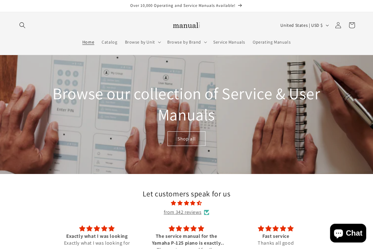 Manuali homepage screenshot
