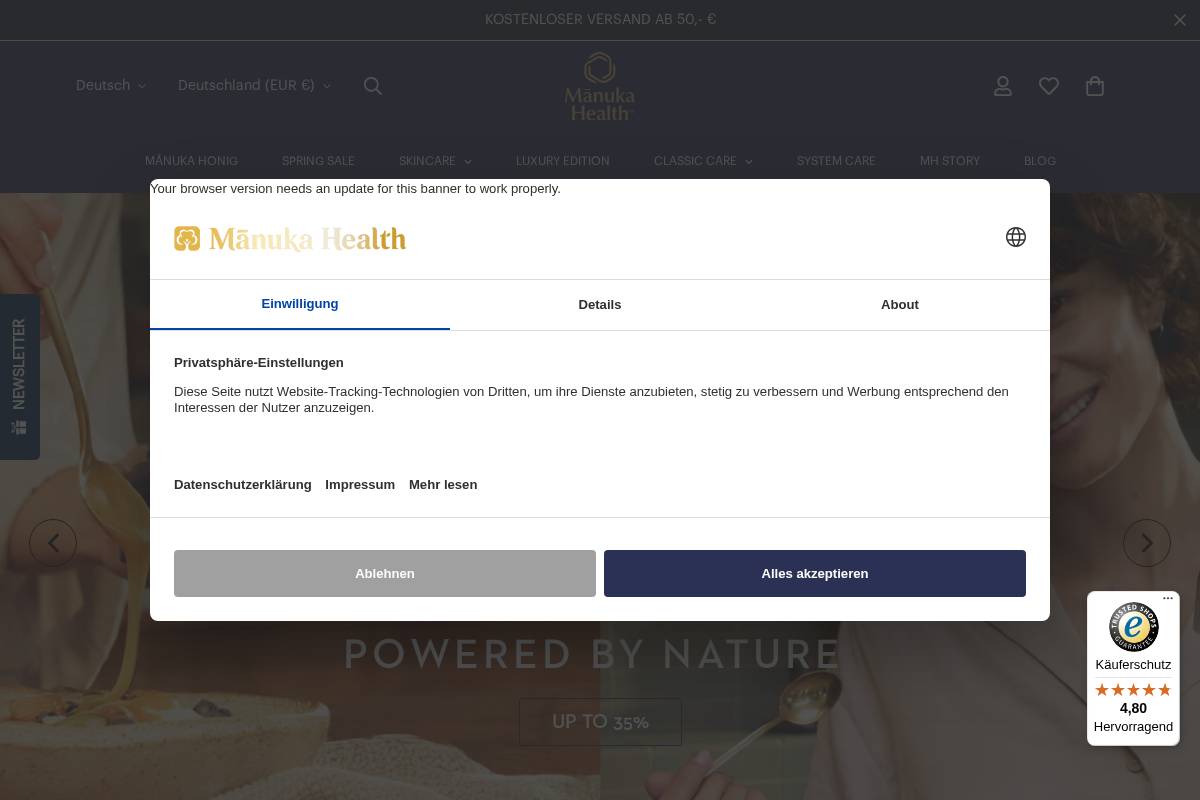 Manuka Health homepage screenshot