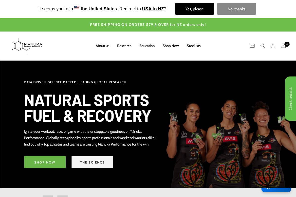 manukaperformance.com homepage screenshot