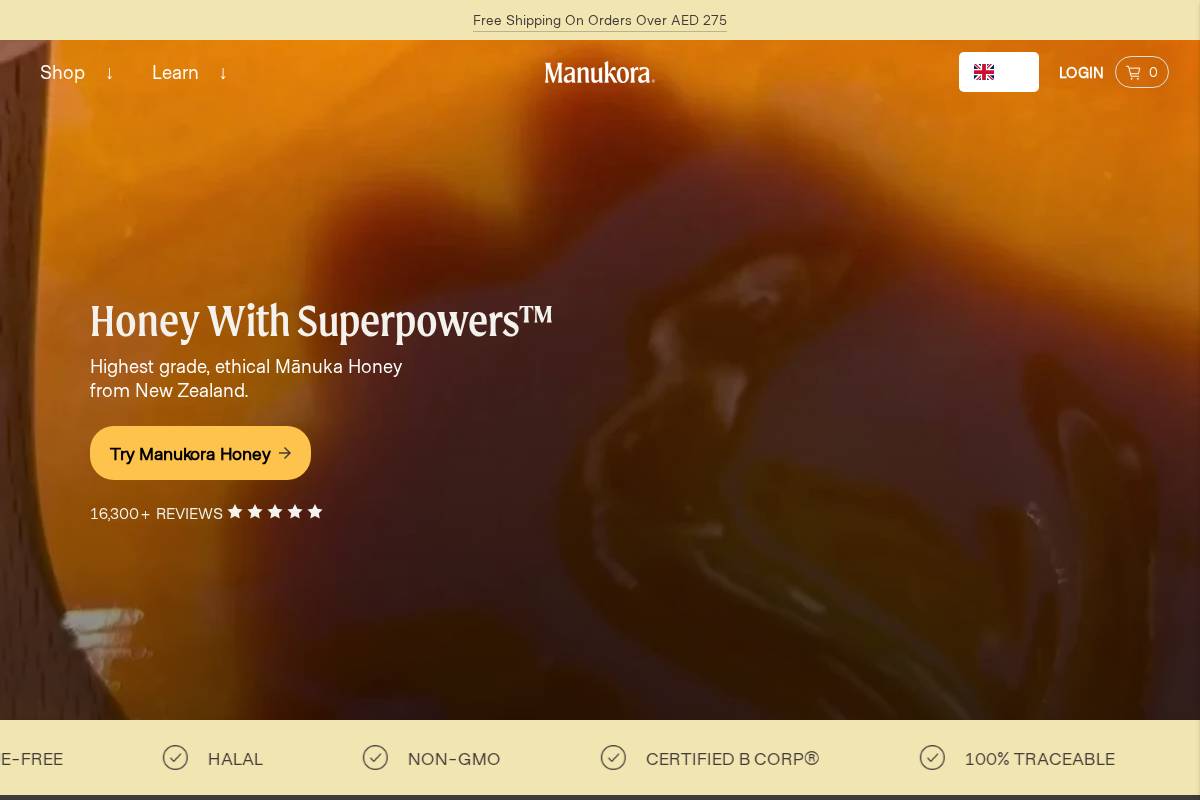 manukora.com homepage screenshot