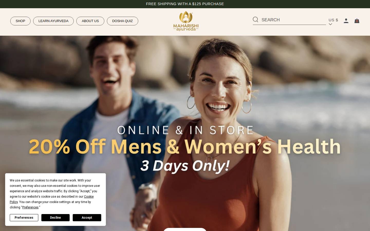Maharishi Ayurveda Products USA INC homepage screenshot