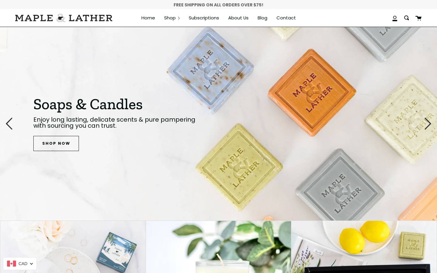 Maple & Lather  homepage screenshot