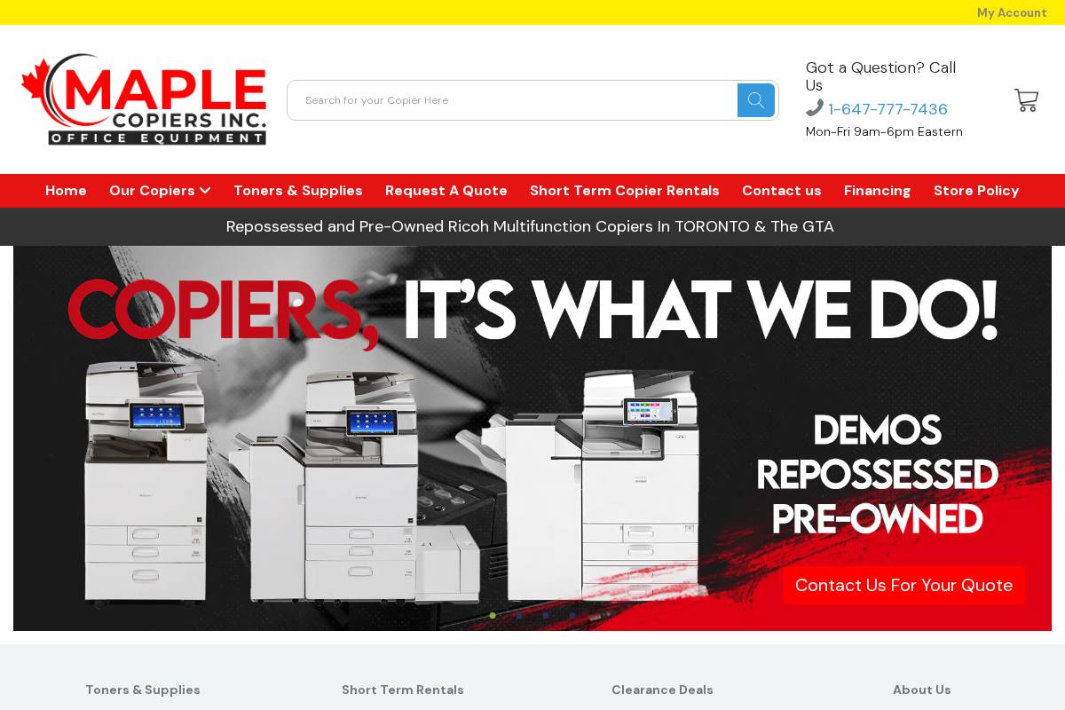 Maple Copiers Inc. homepage screenshot