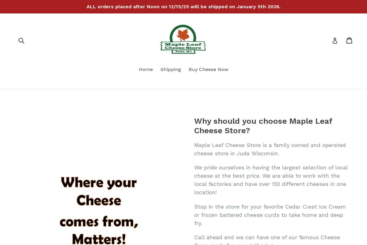 mapleleafcheesestore.com homepage screenshot