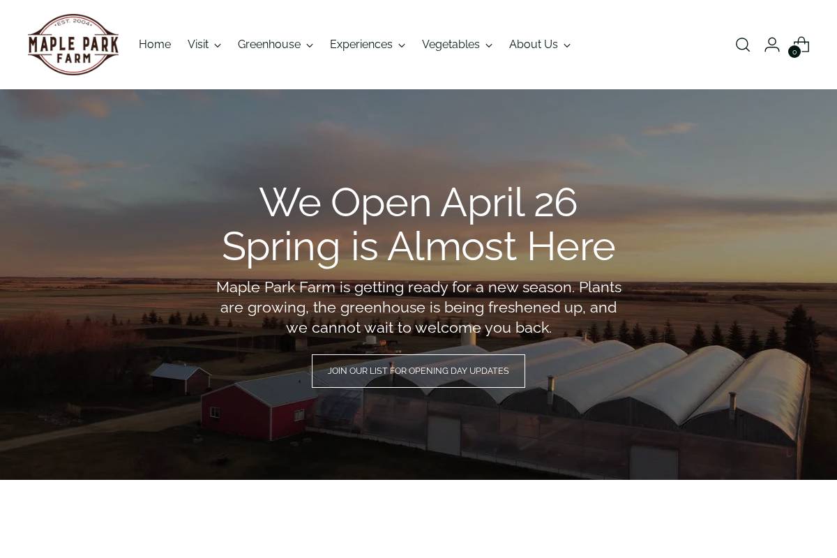 mapleparkfarm.com homepage screenshot