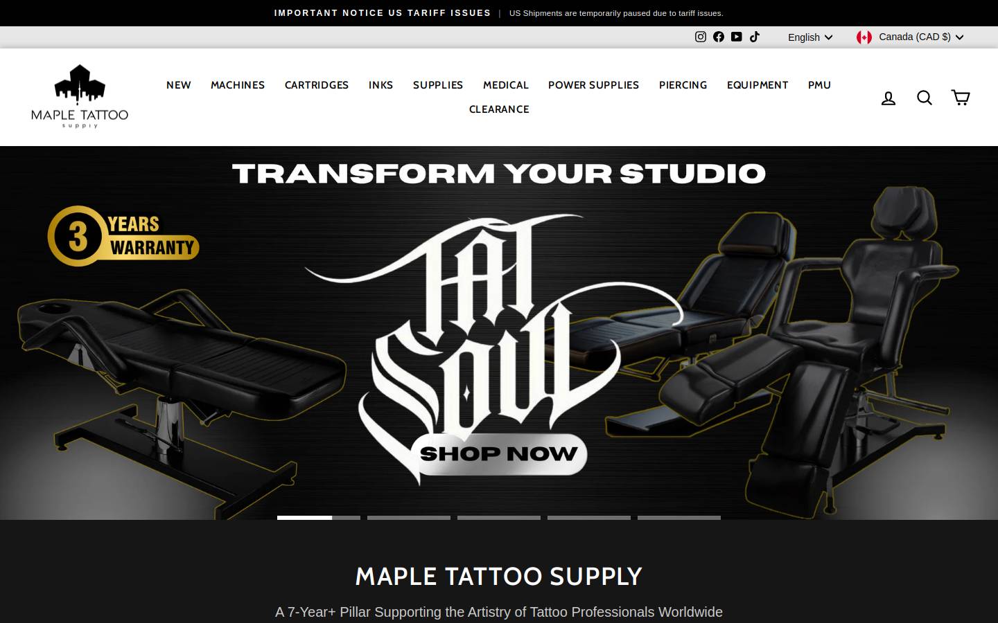 Mapletattoosupply homepage screenshot