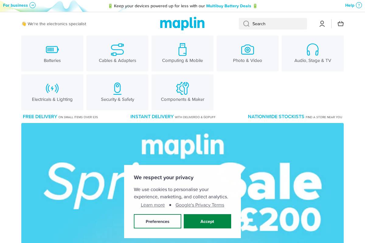 Maplin homepage screenshot