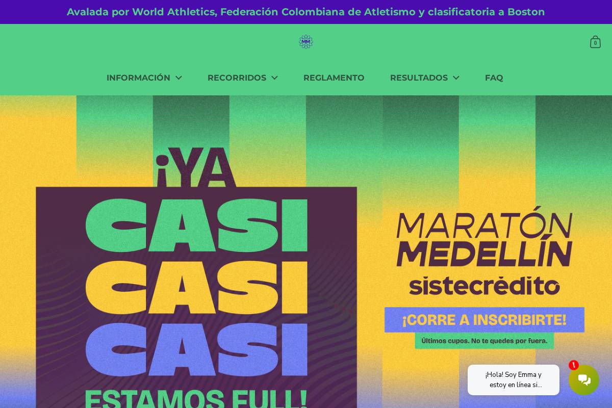maratonmedellin.com homepage screenshot