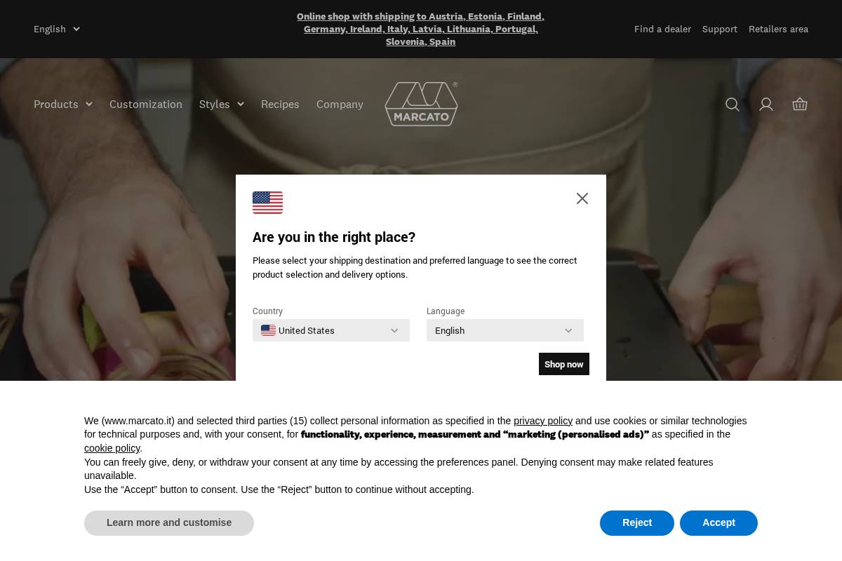 Marcato Pasta Machines homepage screenshot