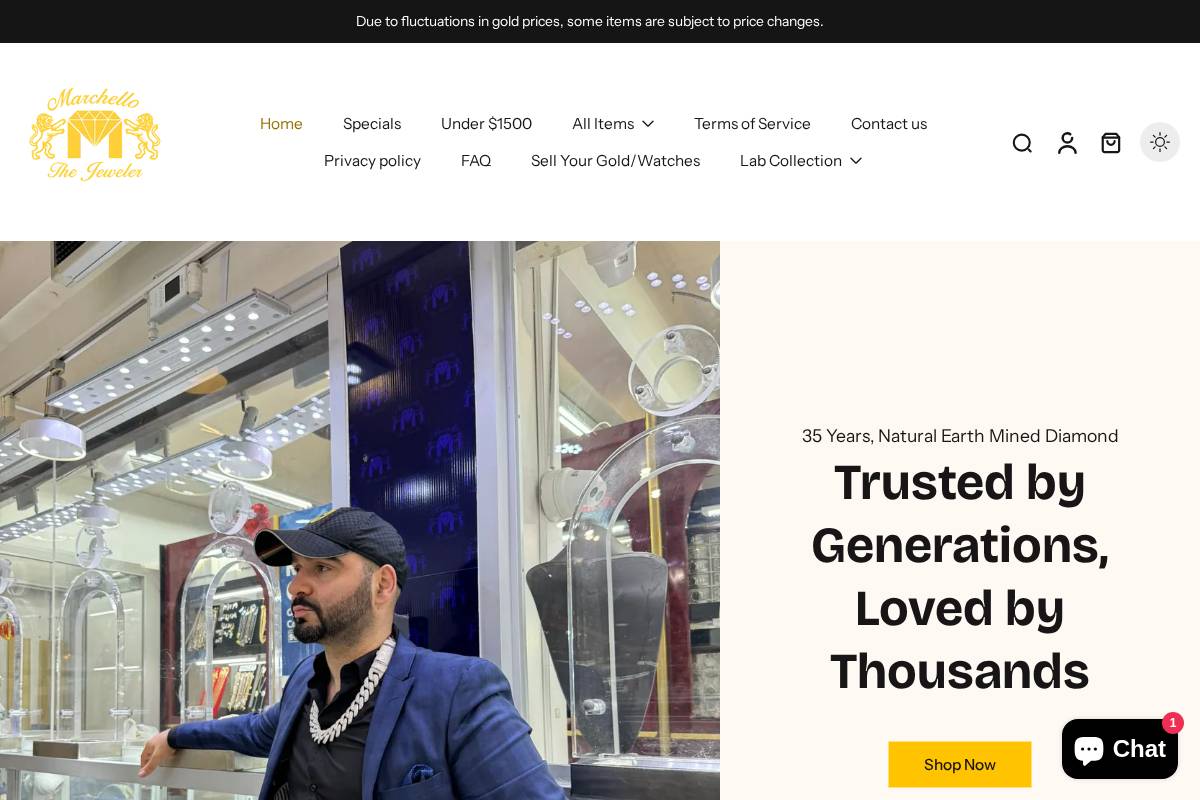 marchellothejeweler.com homepage screenshot