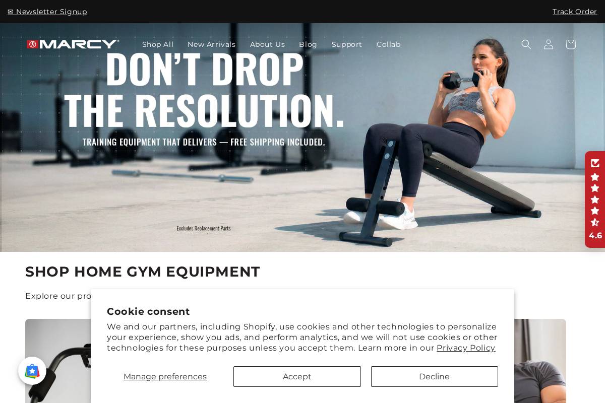 Marcy Fitness homepage screenshot