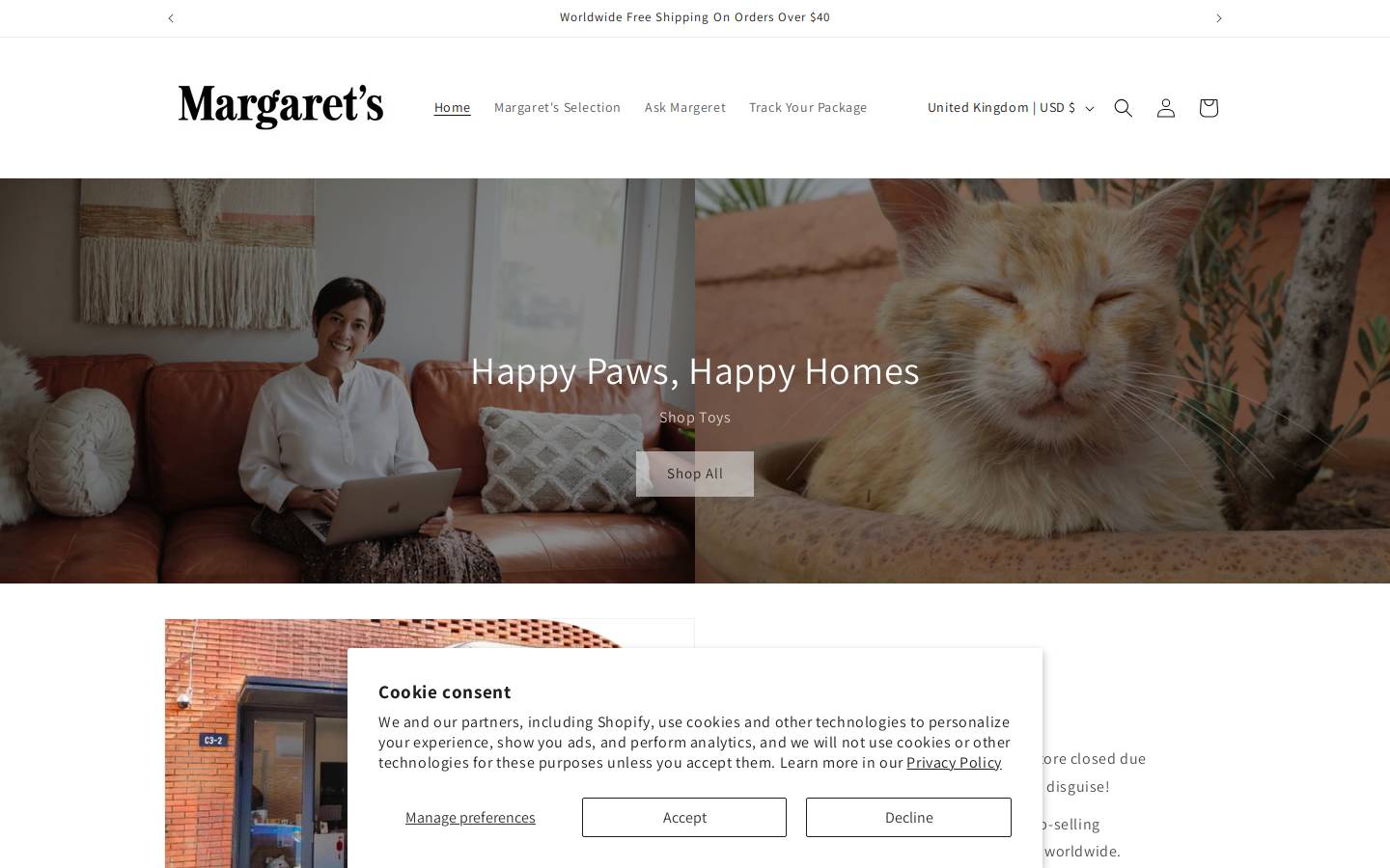 margaretspetstore.com homepage screenshot