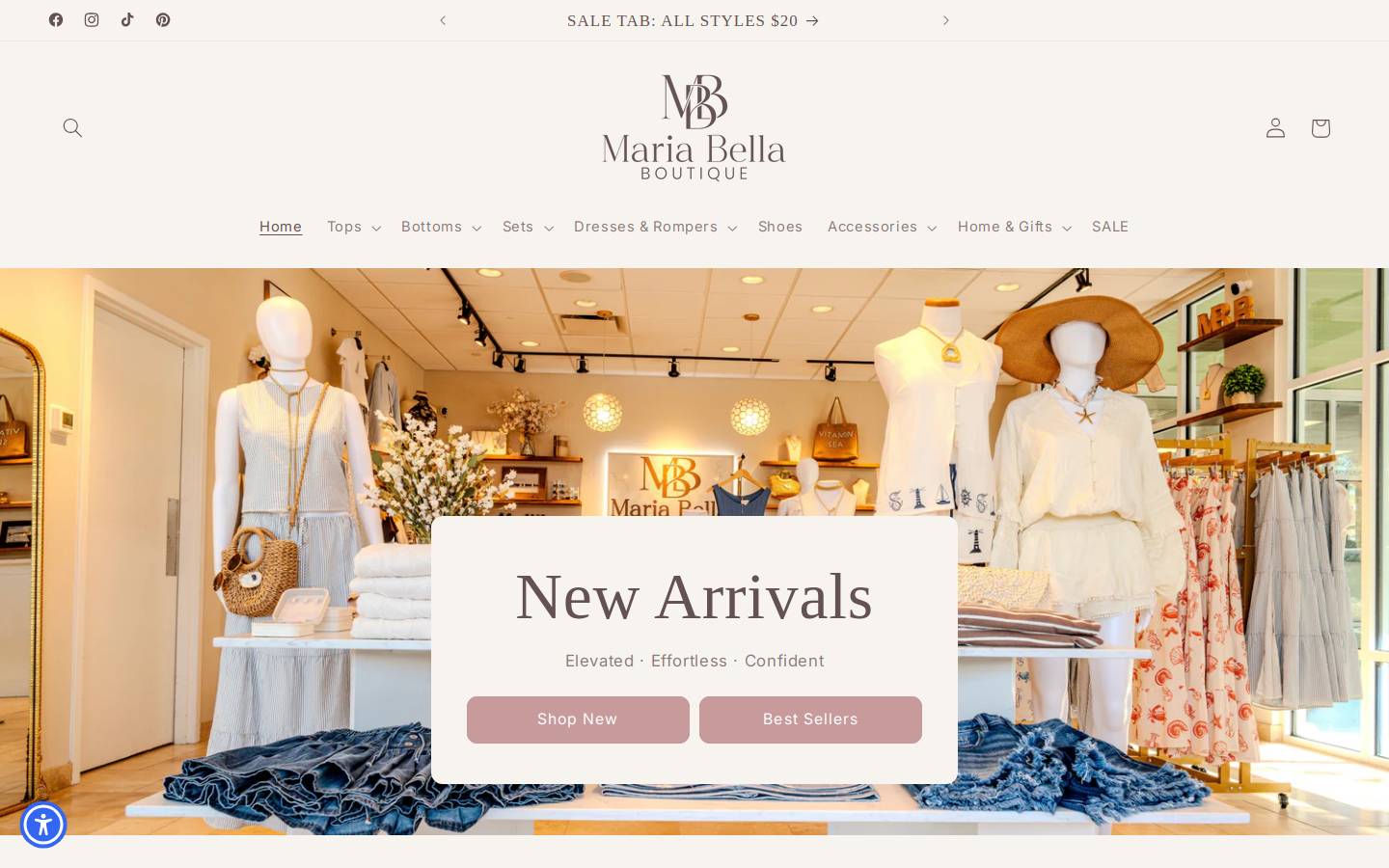 mariabellaboutique.com homepage screenshot