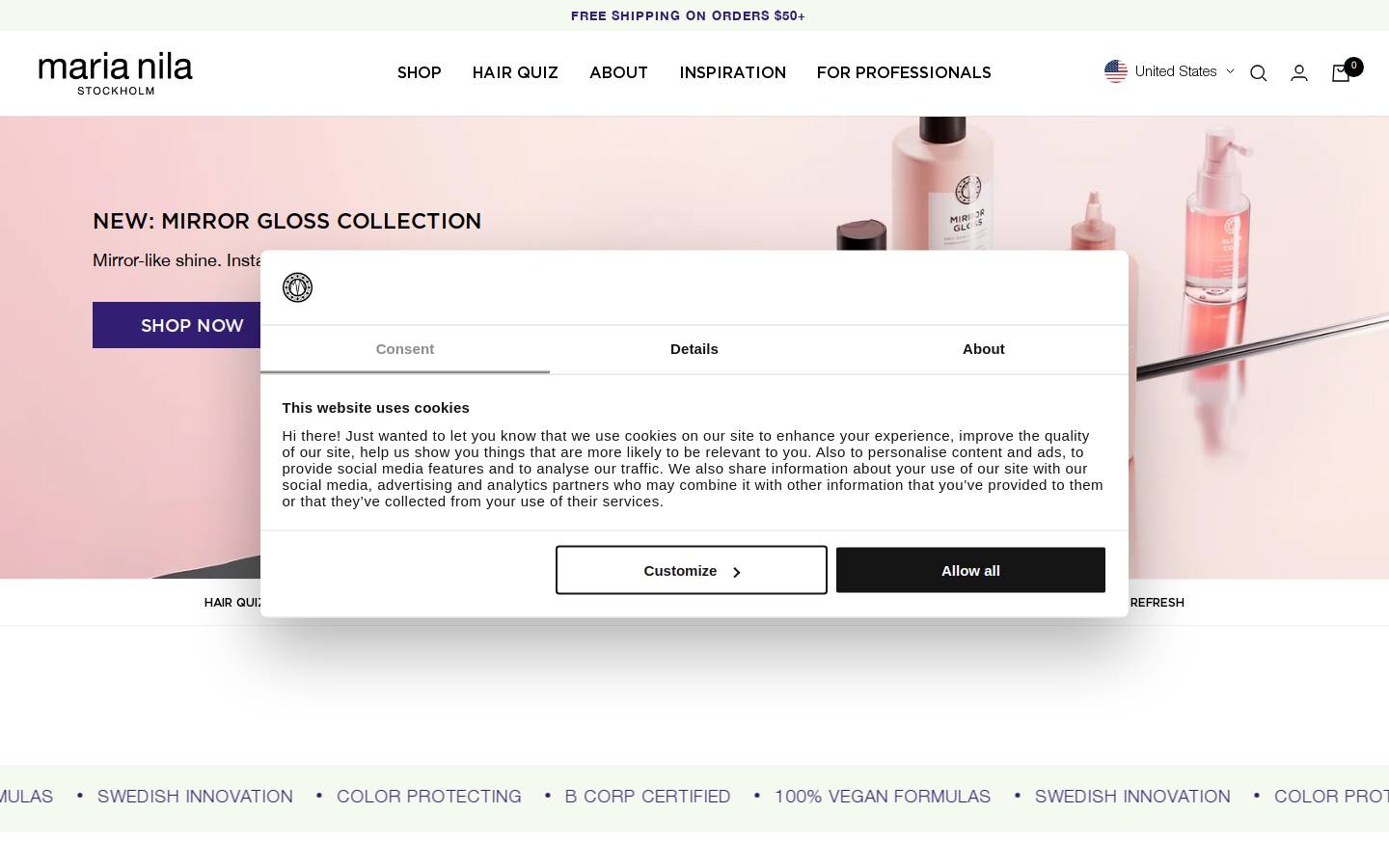 Maria Nila homepage screenshot