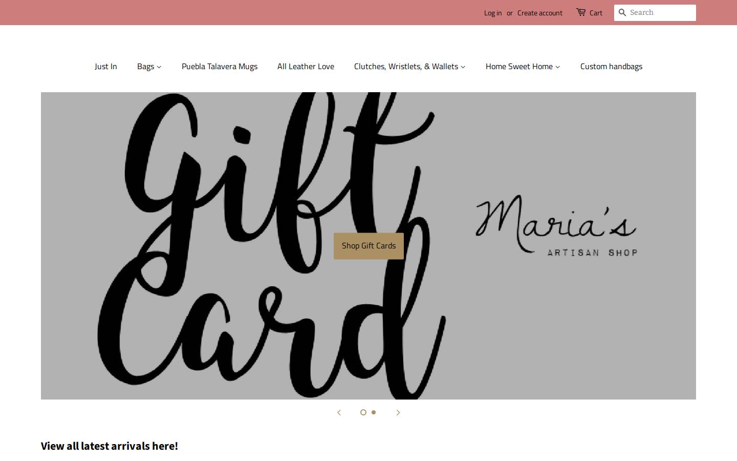mariasartisanshop.com homepage screenshot