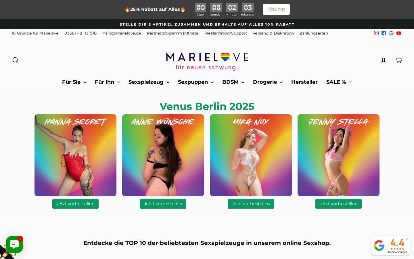 marielove - für neuen schwung. homepage screenshot