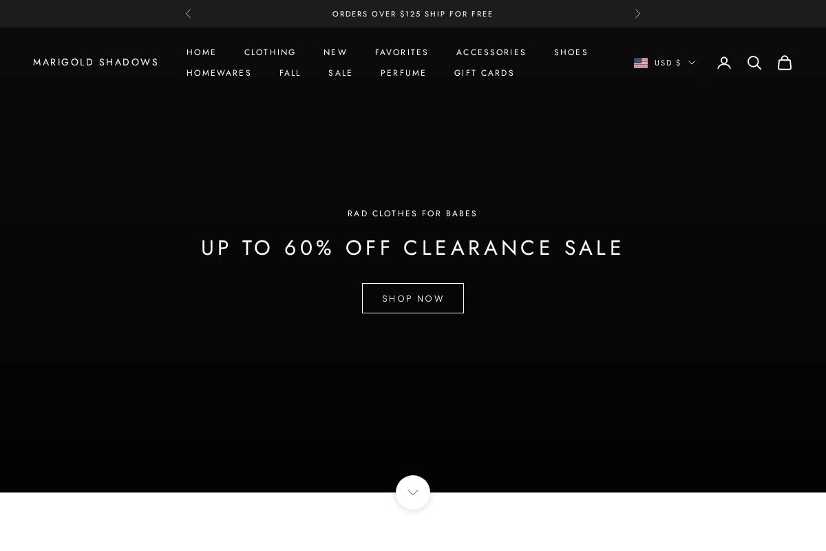 Marigold Shadows homepage screenshot