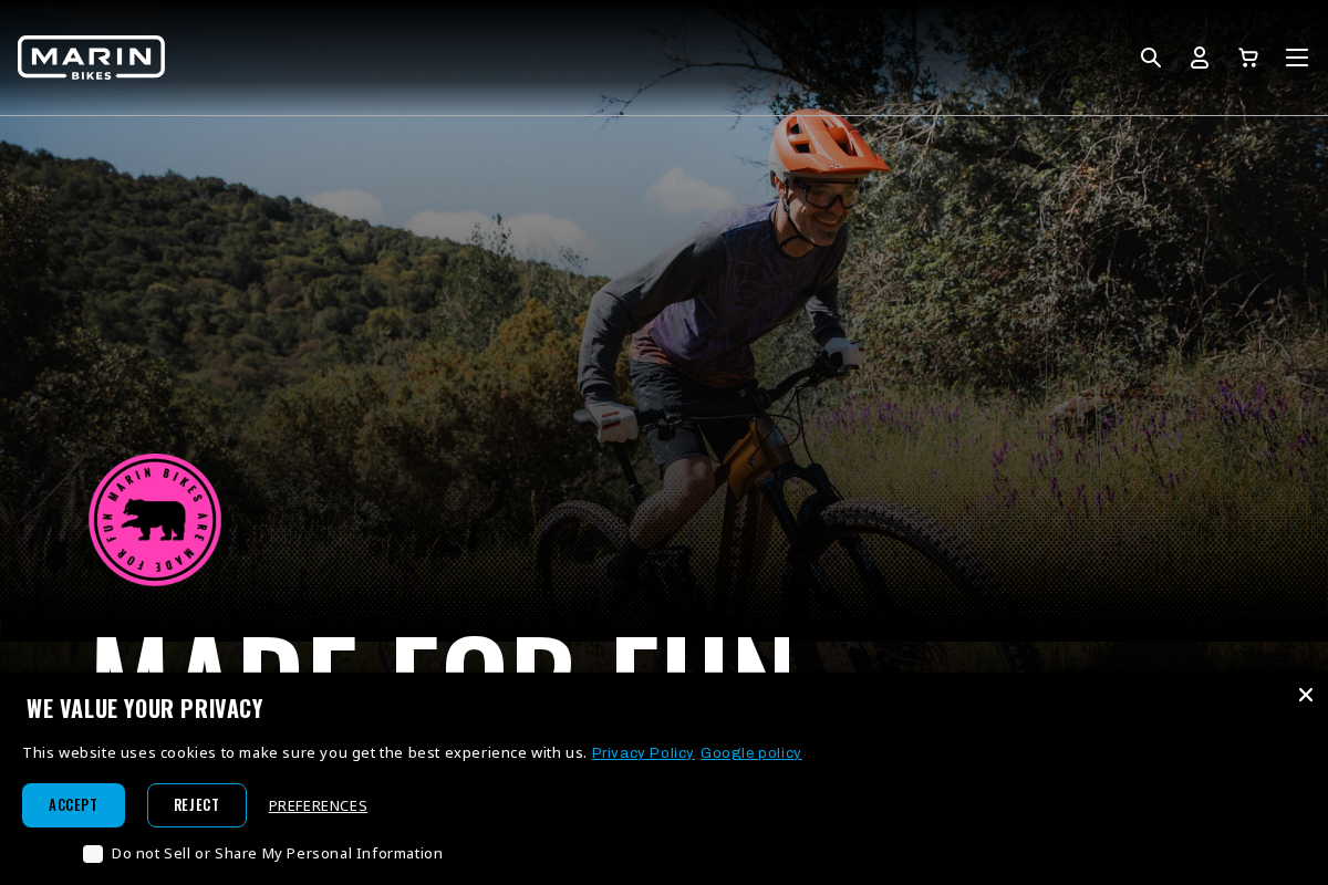 Marin Bikes homepage screenshot