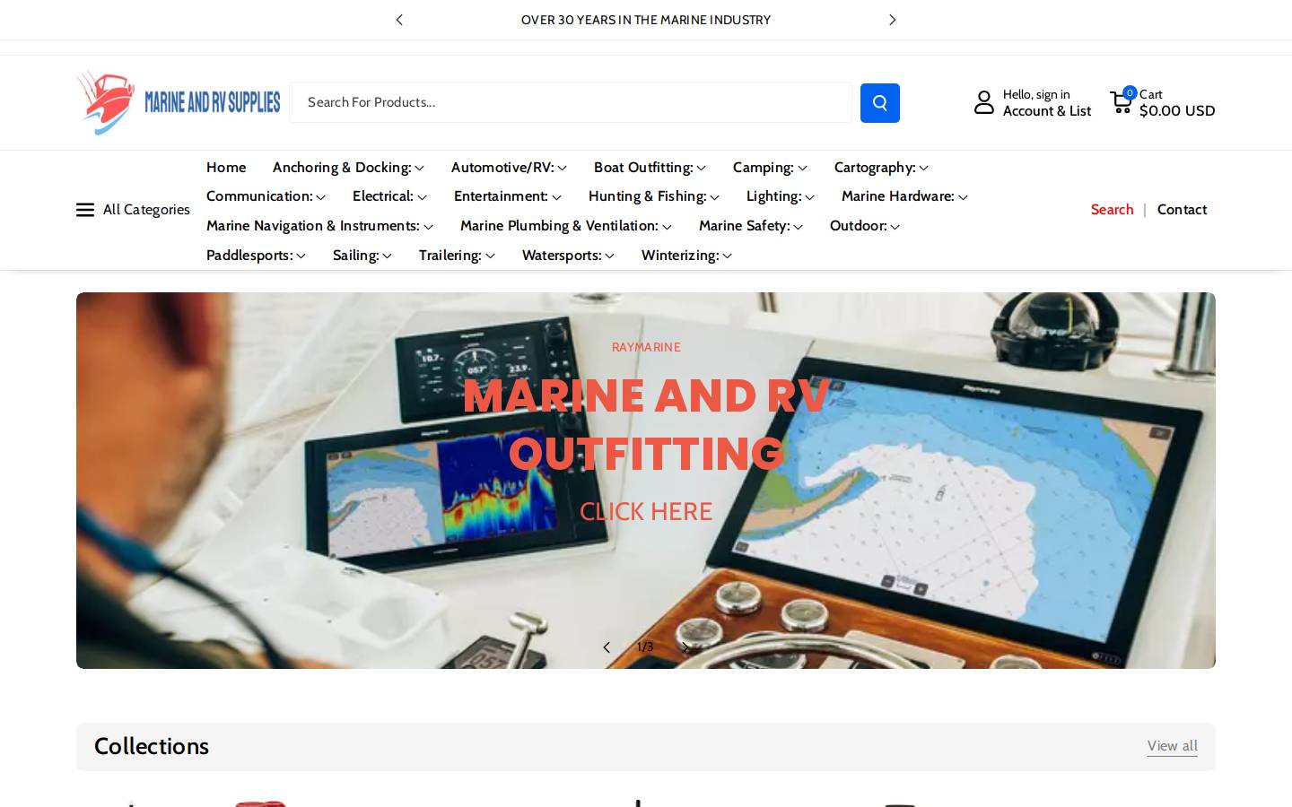marineandrvsupply.com homepage screenshot