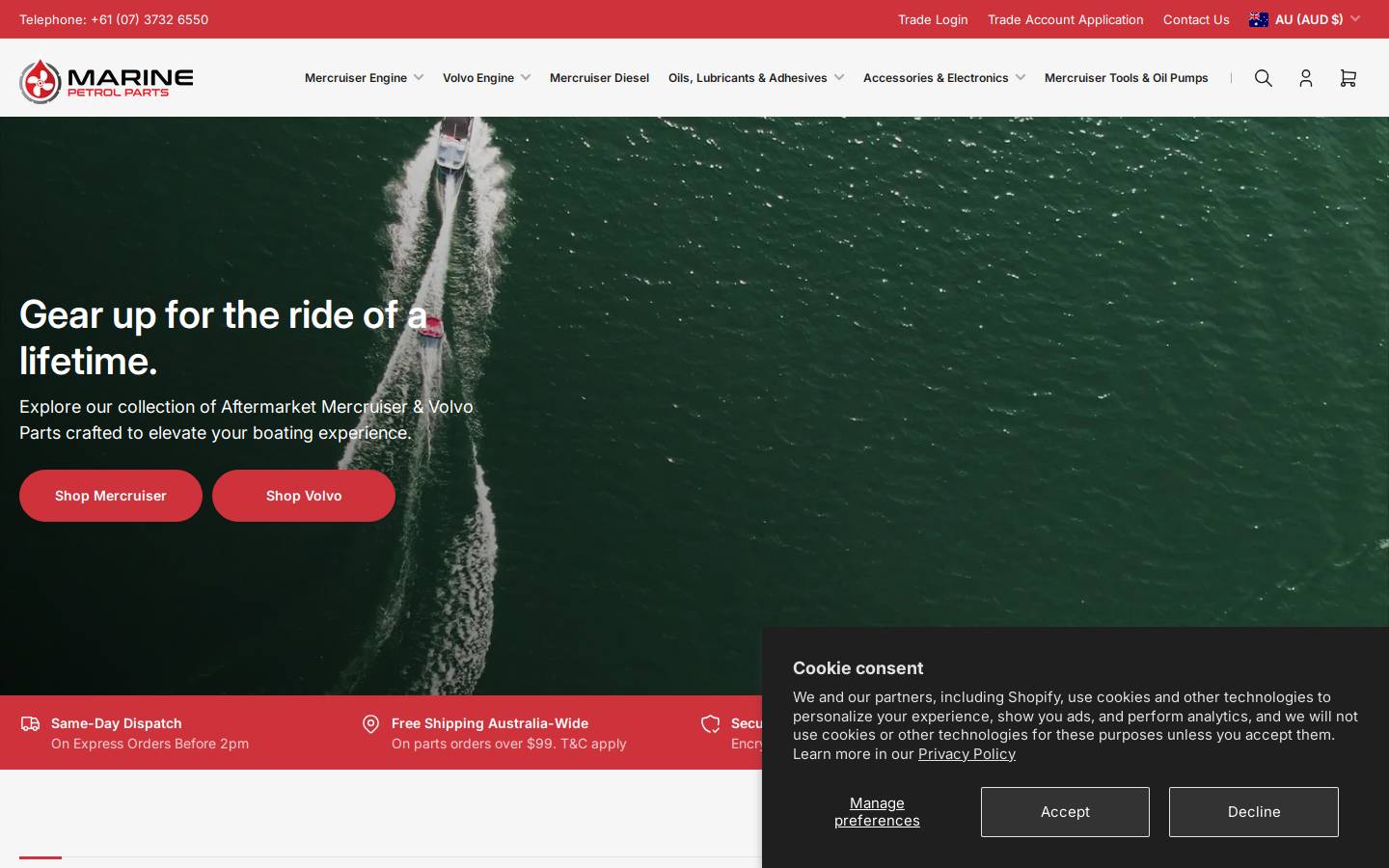 marinepetrolparts.com.au homepage screenshot