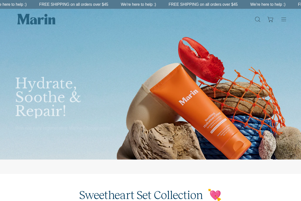 Marin Skincare homepage screenshot