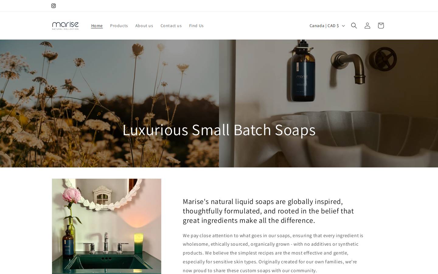 marisenaturals.com homepage screenshot