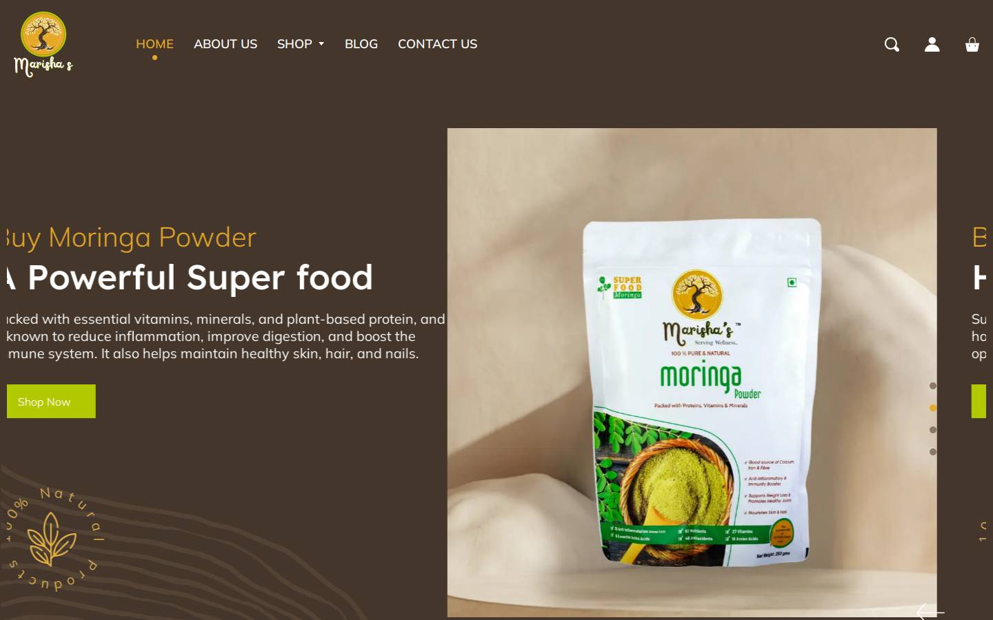 marishas.com homepage screenshot