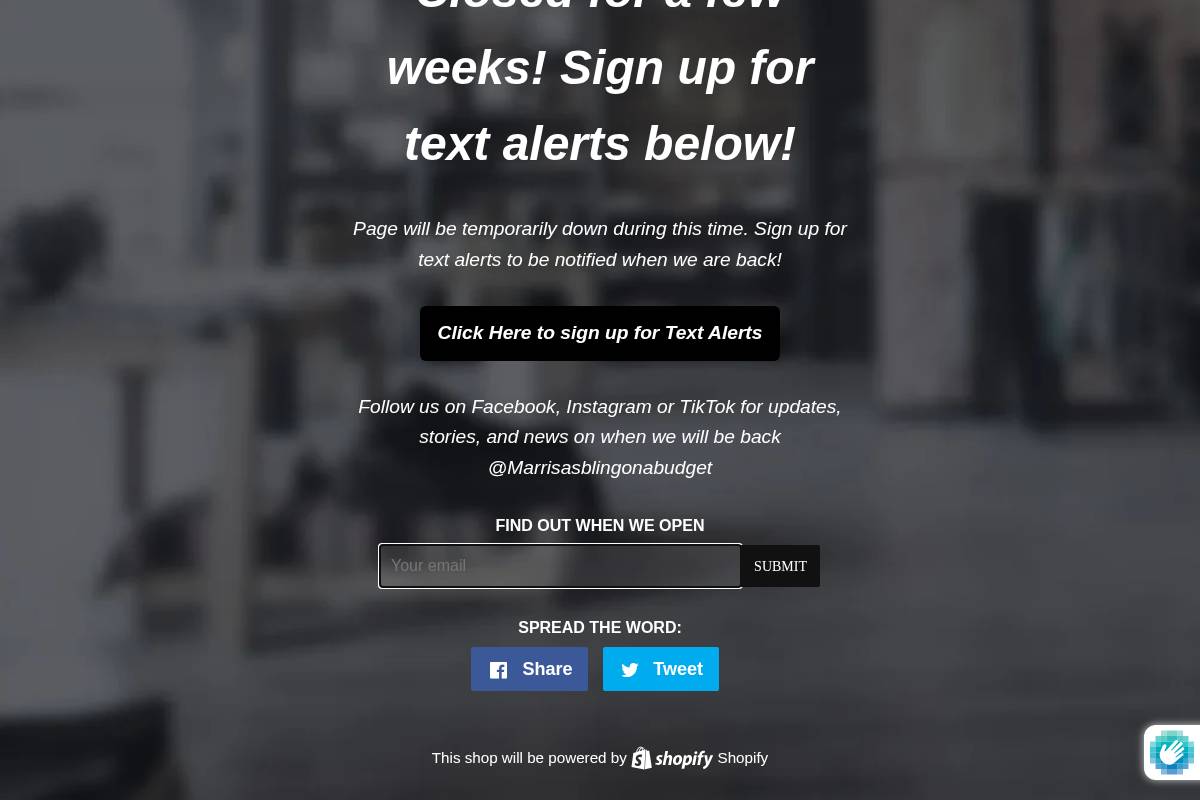 marissasblingonabudget.com homepage screenshot