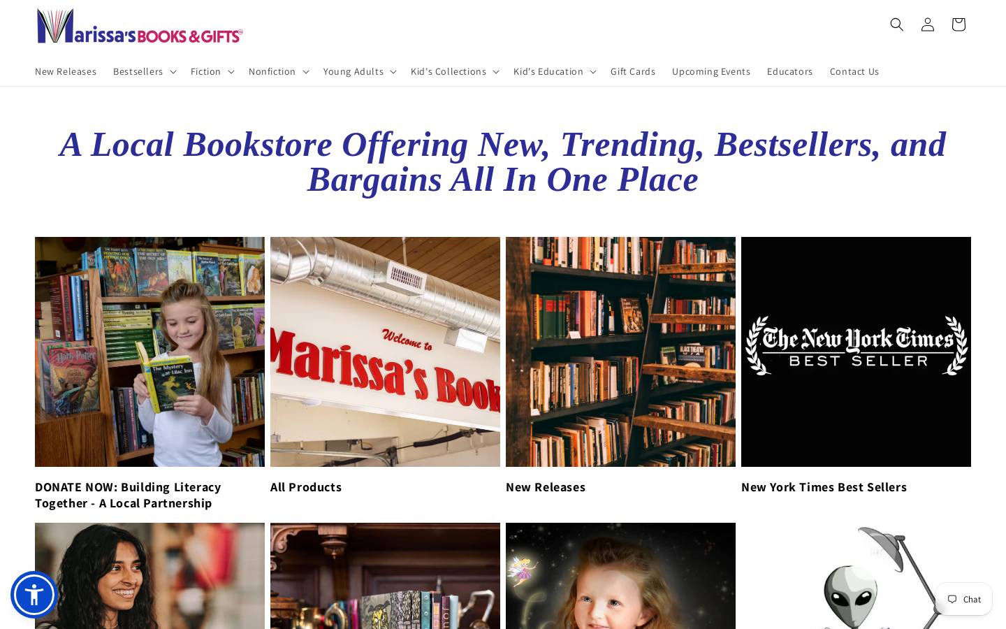 marissasbooks.com homepage screenshot