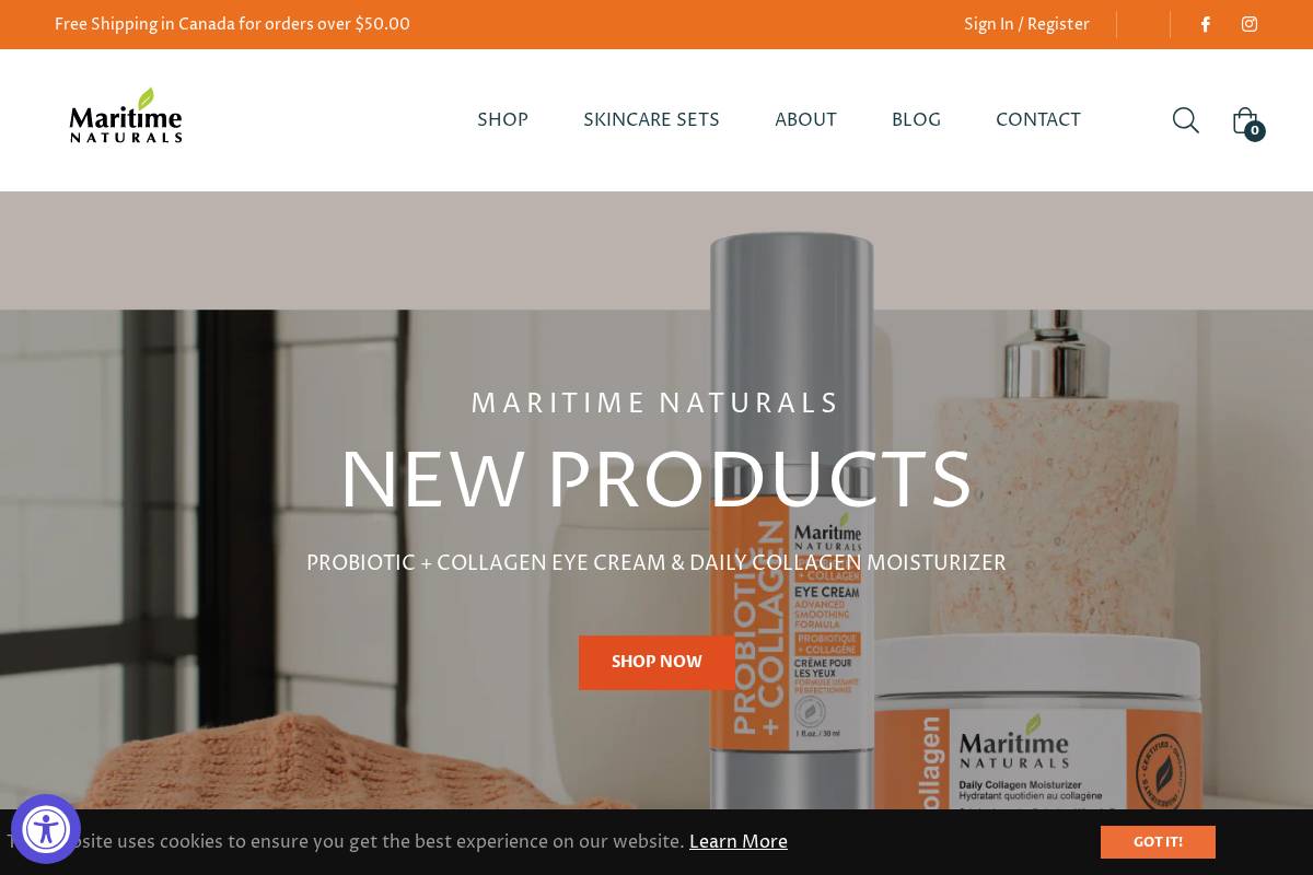 maritimenaturals.com homepage screenshot