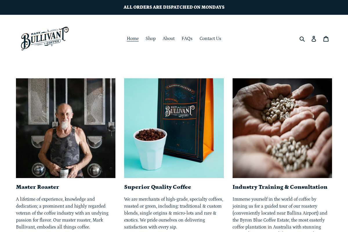 Bullivant Coffee homepage screenshot