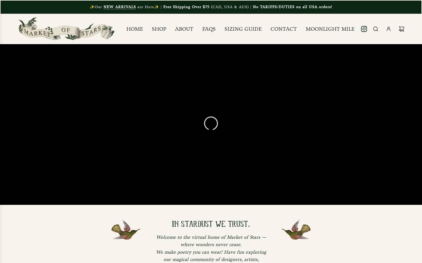 Marketofstars homepage screenshot