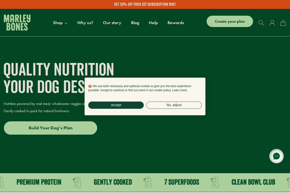 Marleybones homepage screenshot