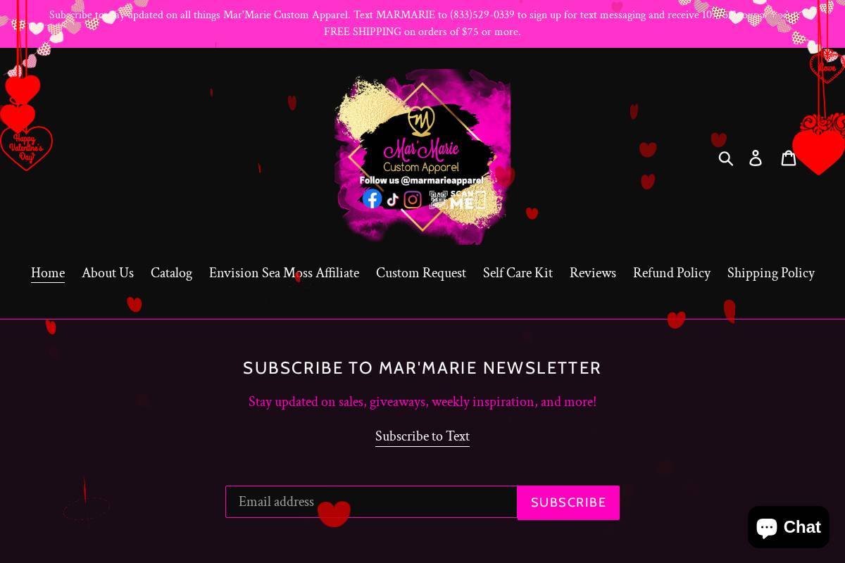 Mar'Marie Custom Apparel homepage screenshot