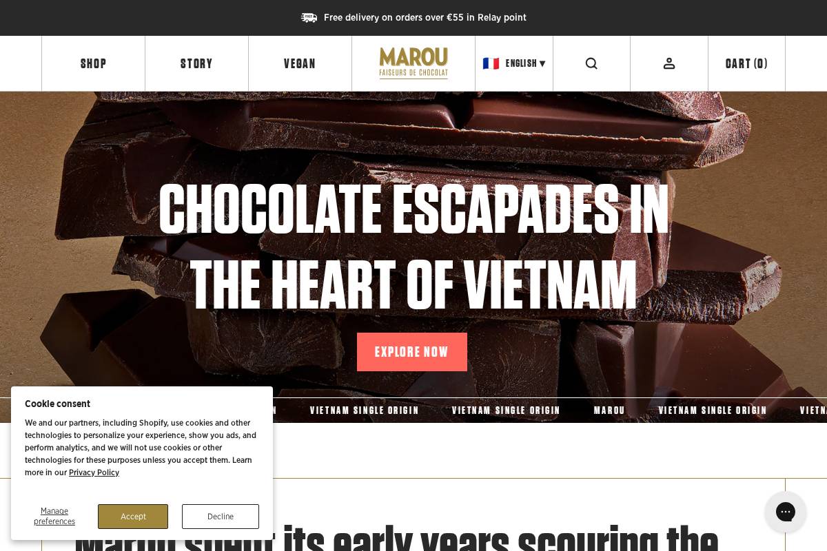 Marou Chocolate homepage screenshot