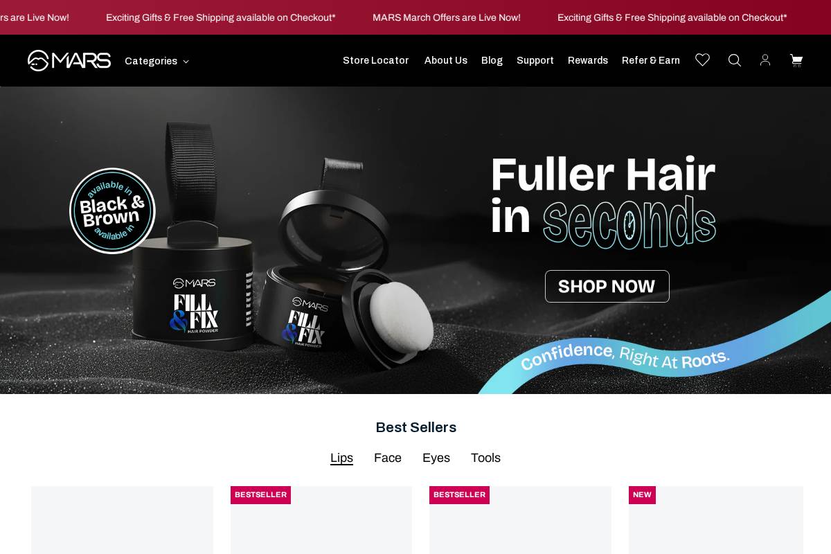 MARS Cosmetics homepage screenshot