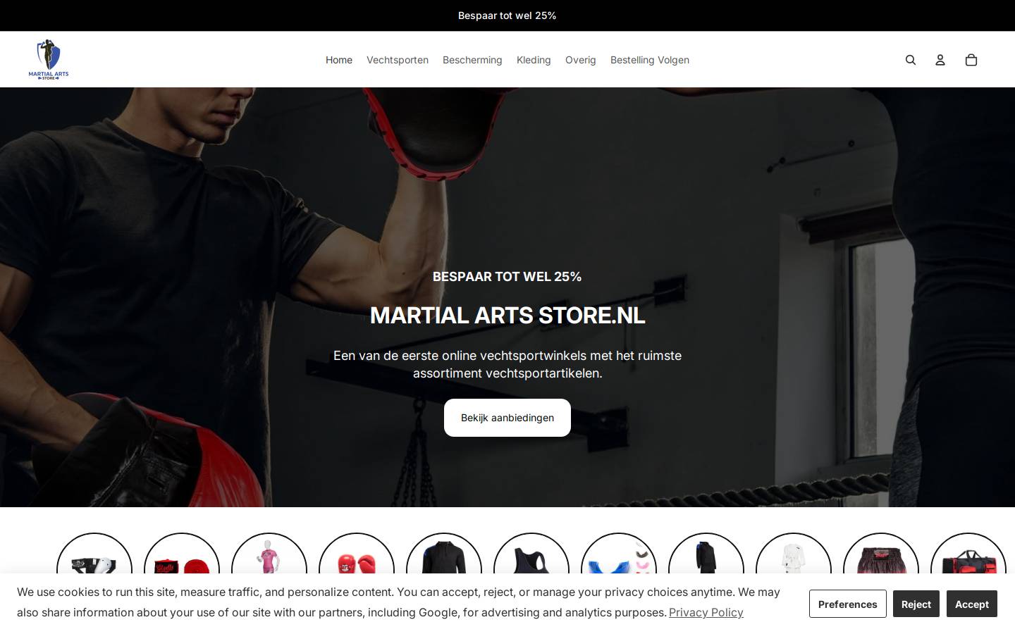 martialartsstore.nl homepage screenshot