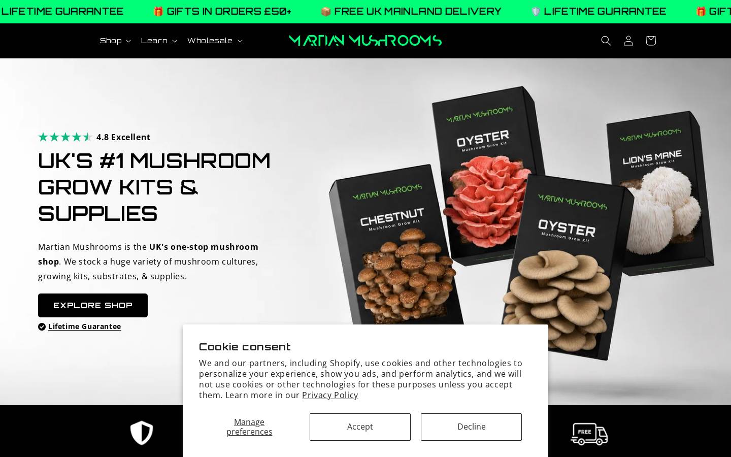 Martian Mushrooms homepage screenshot