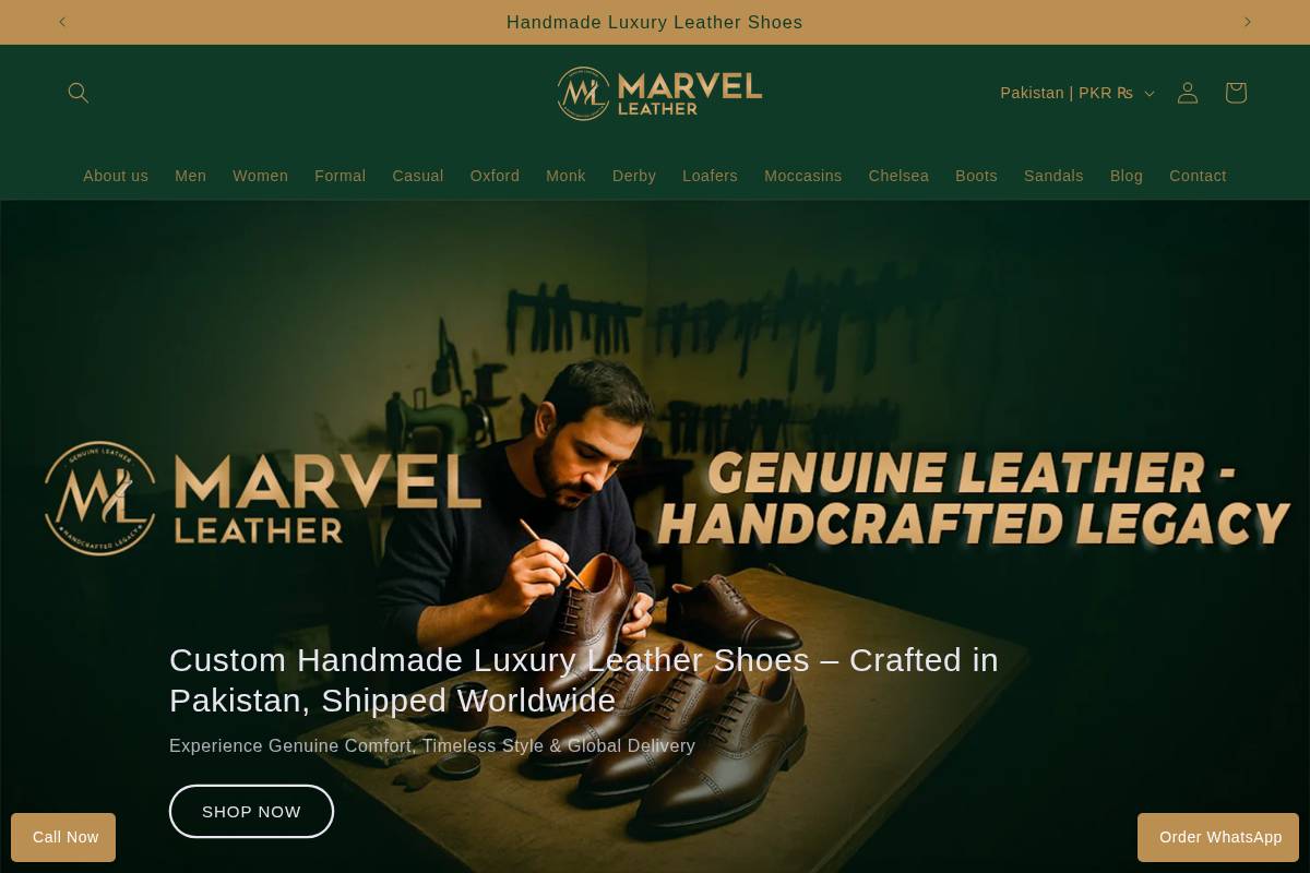 marvelleather.com homepage screenshot