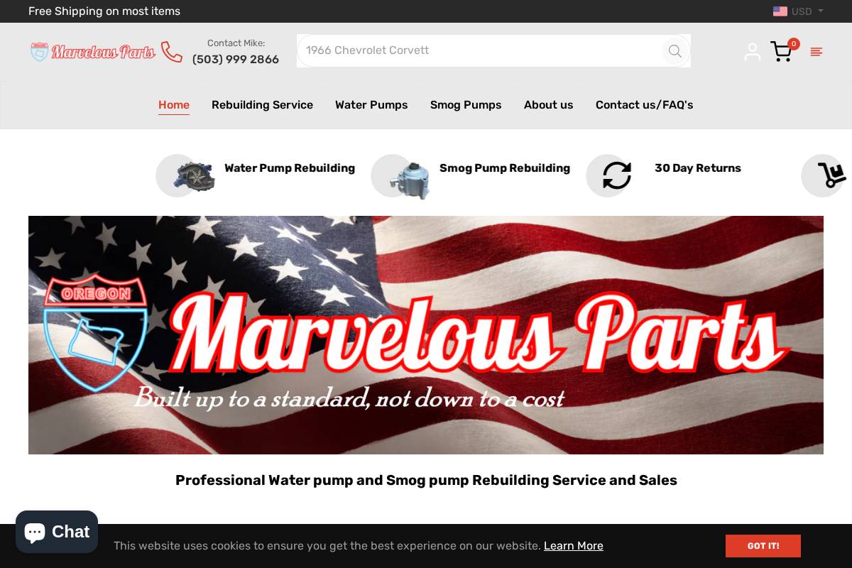 marvelousparts.com homepage screenshot