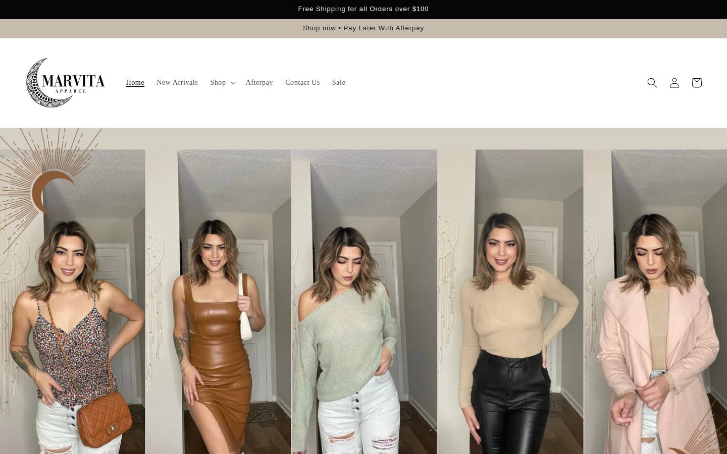marvitaapparel.com homepage screenshot