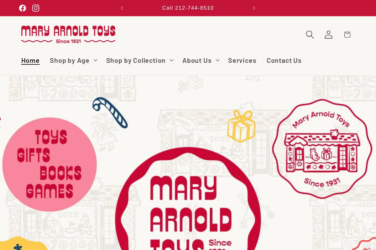 maryarnoldtoys.com homepage screenshot