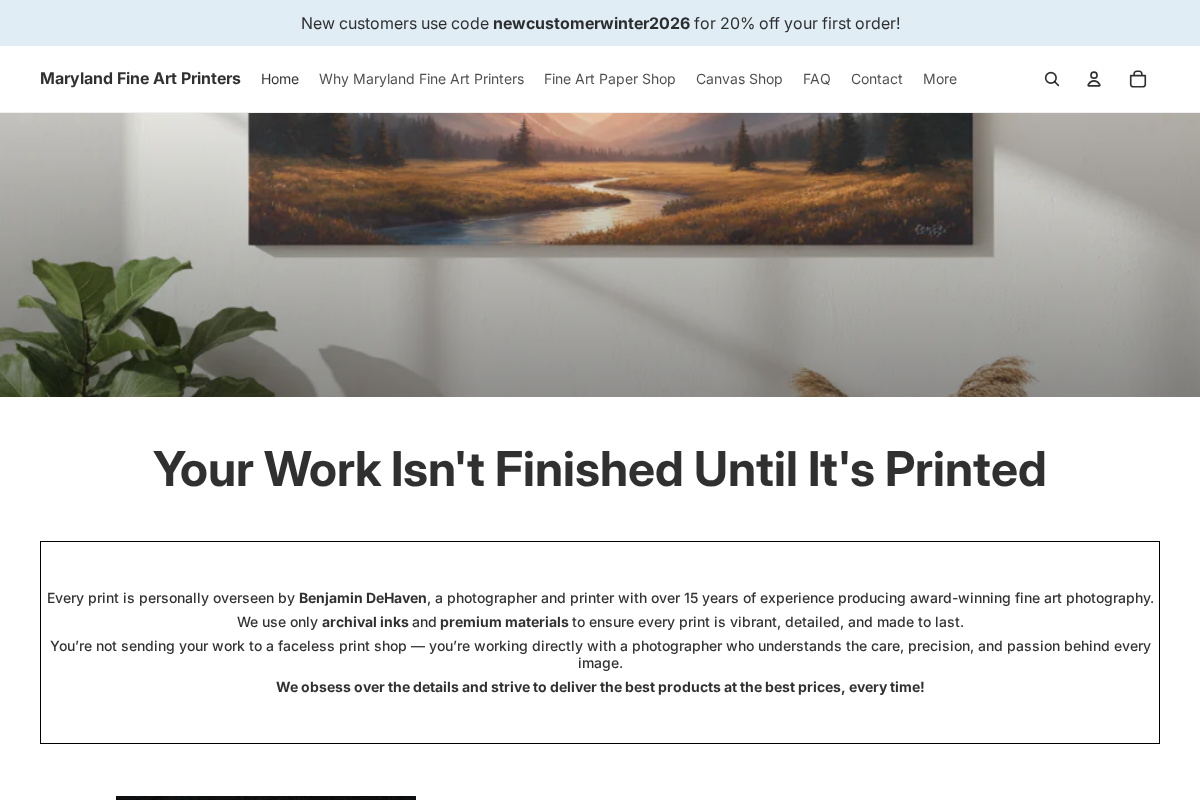 marylandfineartprinters.com homepage screenshot