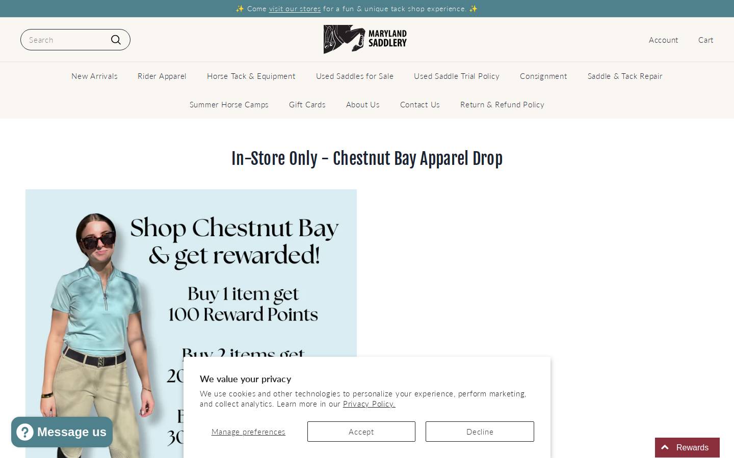 marylandsaddlery.com homepage screenshot