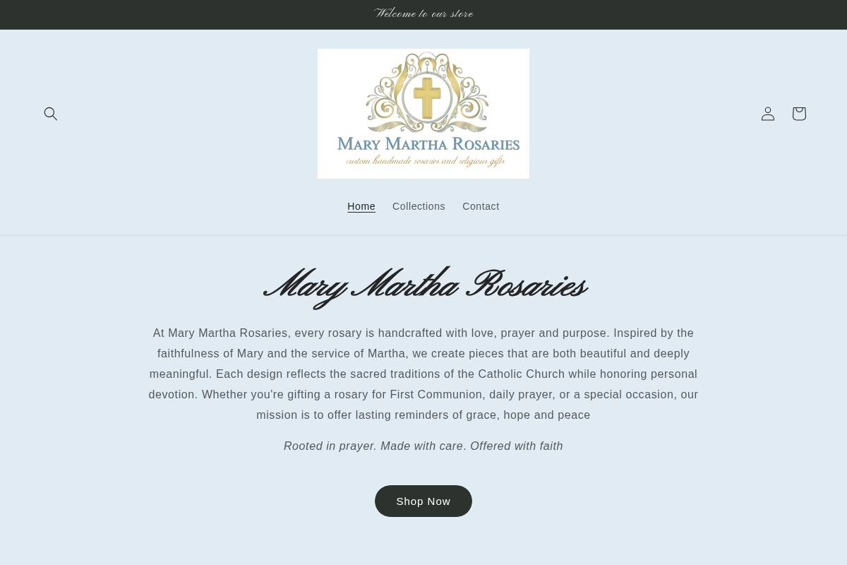 marymartharosaries.com homepage screenshot