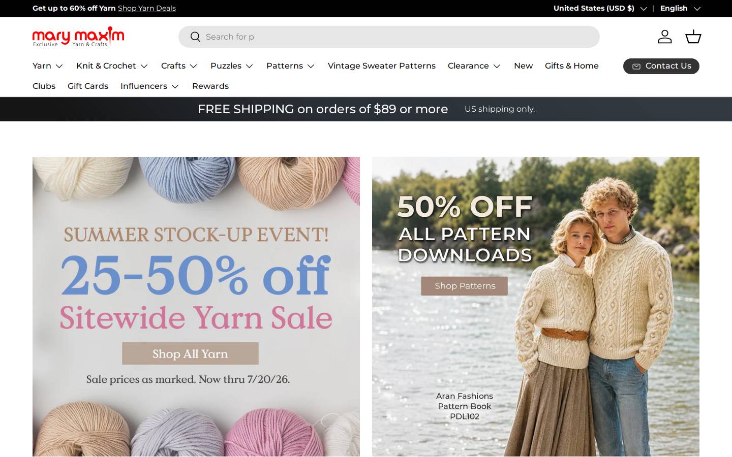 Mary Maxim homepage screenshot